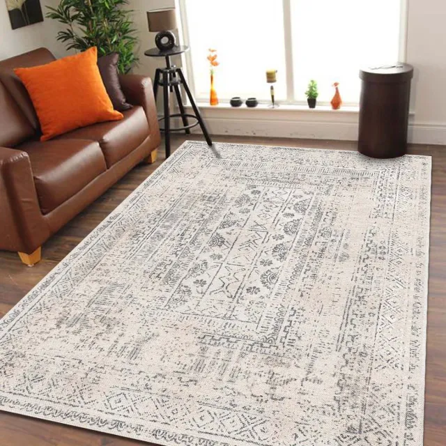 Bamyum Duncan Bedrukte Tapijt Chenille-Print Machinaal Gemaakt 200 x 300 cm, Wasbare Beige Vintage Tapijt, Antibacterieel Anti-Slip Keukentapijt