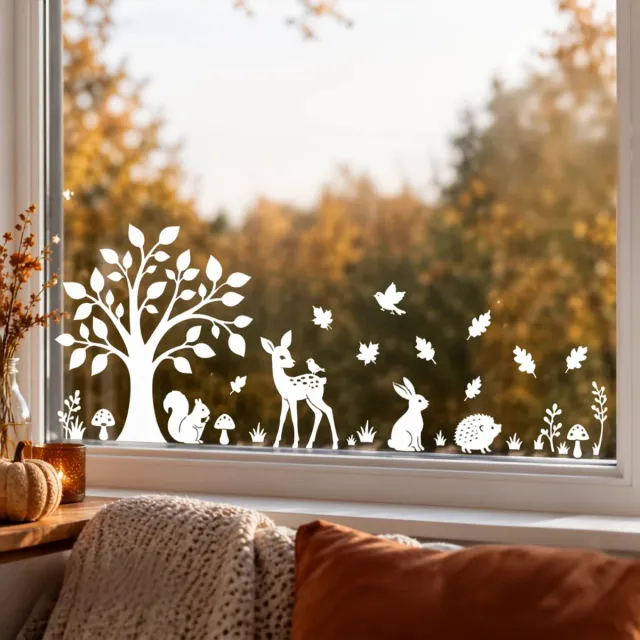 Pindolleke Raamstickers Herfstboom [Herbruikbaar] wit