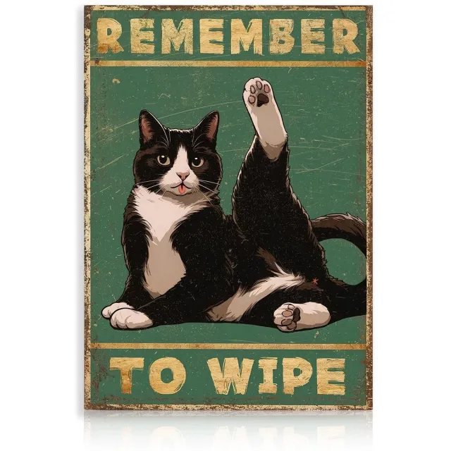 Ibenzoa Grappige Kattenposter voor Badkamerdecoratie - Speelse en Unieke Canvasprint zonder Lijst groen