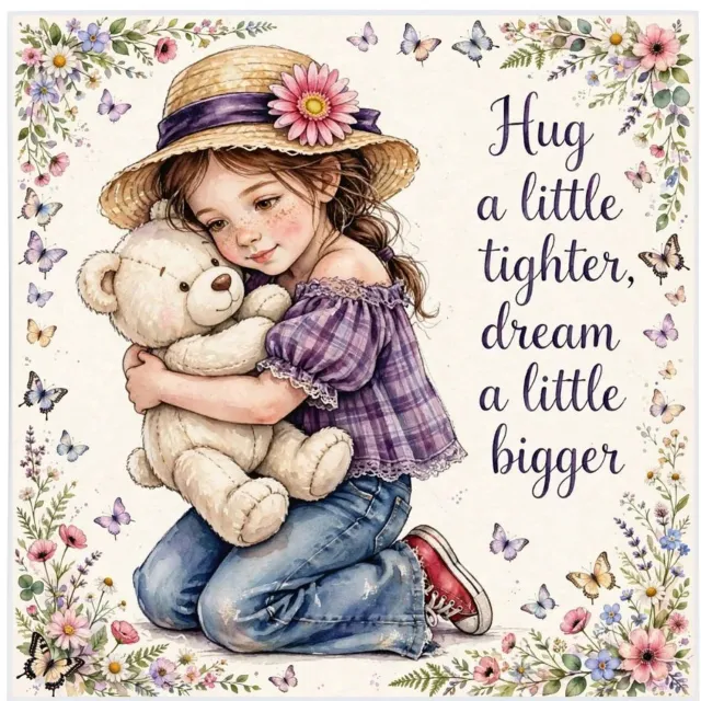 Radey's Keramische tegel - "Hug a little tighter, dream a little bigger" - 10 x 10 cm - spreuktegel - decoratie tegel Divers