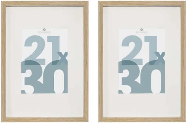 Atmosphera Fotolijstje Manu - 2x - met passe partout - voor een foto van 21 x 30 cm - naturel - MDF/Glas - Klassieker