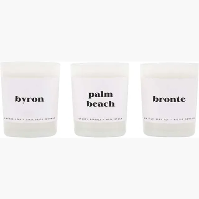 SunnyLife Candles & Fragrance Kaars Byron Palm Beach & Bronte Set van 3 Stuks - Kokosnoot Wax - Wit
