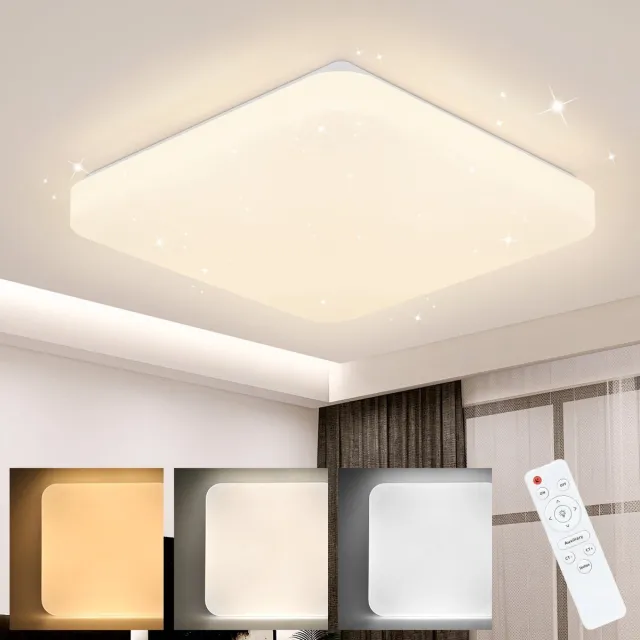 NETTLIFE Plafondlamp LED - 28cm - vierkant - Dimbaar - Moderne Keukenverlichting - met Sterrenhemelontwerp - Wit - voor Slaapkamer | Studeerkamer | Hotel - 37W
