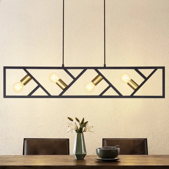 Glitzerlife Hanglampen - Modern industrieel design - 4xE27 - Verstelbare hoogte - Metaal ijzer - Ø100cm - Zwart - Hanglampen eetkamer industrieel woonkamer Zwart E27