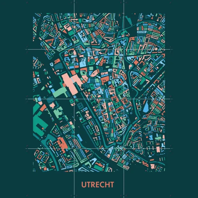 IXXI Utrecht Mozaïek Teal, Kunst in Kaart - 60 x 80 cm - Grote wanddecoratie en posters - Kleurrijk, Geometrische Kunst, Digitale Kunst, Speels Groen
