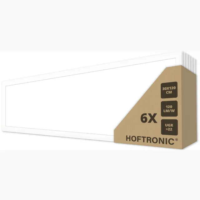 HOFTRONIC LED paneel rechthoek – 36 watt 4320 lumen 4000K neutraal wit – flikkervrij UGR22 – aluminium wit – IP20 – kantoorverlichting systeemplafond verlichting