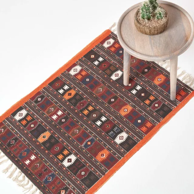 Homescapes Traditioneel terracotta zwart en bruin katoenen kelimkleed, 60 x 90 cm Multi