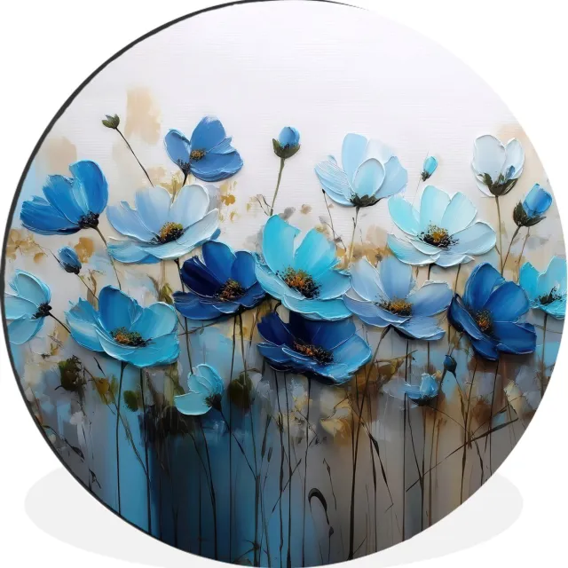 WallCircle Wandcirkel - Muurcirkel - Bloemen - Schilderij - Blauw - Aluminium - Dibond - 120x120 cm - Binnen en Buiten