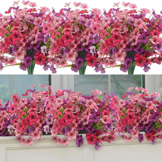 Alagirls 12 stuks kunstbloemen decoratie, 3 kleuren, UV-bestendige kunstbloemen buiten, kunstheesters, planten, boeket voor bruiloft, huis, feest, festival, bloemstukken Roze Paars Fuchsia
