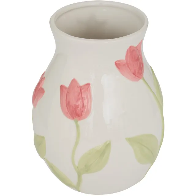 Atmosphera Fleur de Rose Keramieken Vaas - Ø16xH21cm - Wit Multicolore
