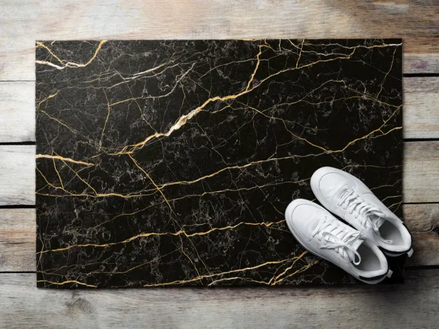 Coloray Deurmat voor binnen - Zwart Antislip Onderkant Deurmat - Zwart Marmer Entree Mat - Deurmat Aan Huis - Grote Deurmat - 60x40 cm Zwart - Zwart Marmer