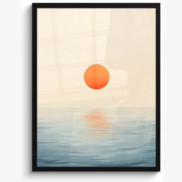 FrameYourWall Poster in lijst - Fotolijst 50x70 cm - Posters - Zon - Oranje - Zee - Posterlijst zwart - Decoratie - Wanddecoratie woonkamer - Muurdecoratie slaapkamer Zon - Zee