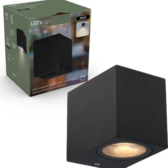LED's light by Shada LED's Light LED Wandlamp Buiten met GU10 fitting - Vierkant - IP44 - Zwart - Model Rome