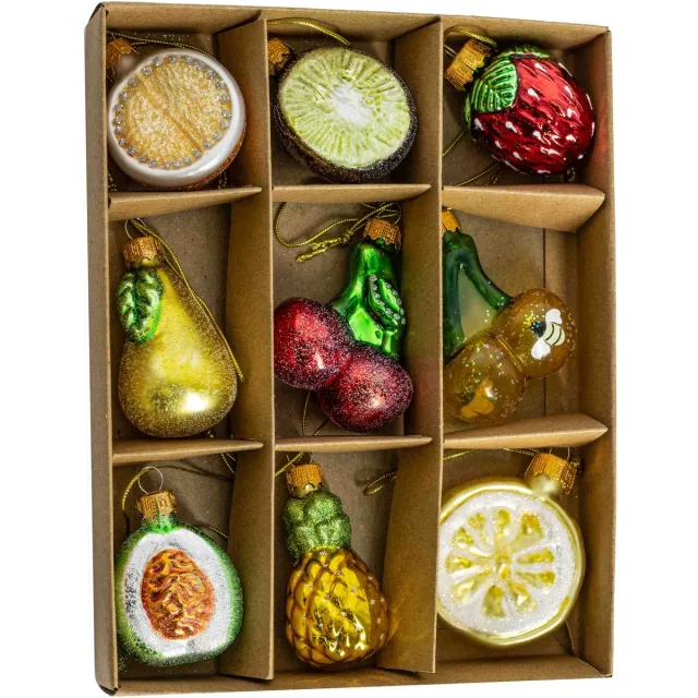 homebound by ky Kerstbal set van 9 fruit 5,5cm hoog | kerstbal set Multi