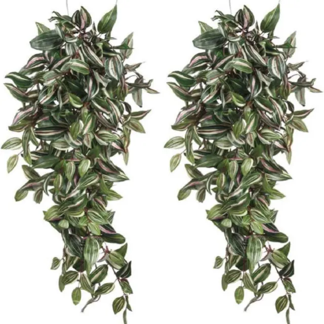 Mica Decorations Kunstplant Tradescantia vaderplant - 2x stuks - groen - L80 x B30 x H15 cm - hangplant - Kunstplanten/nepplanten
