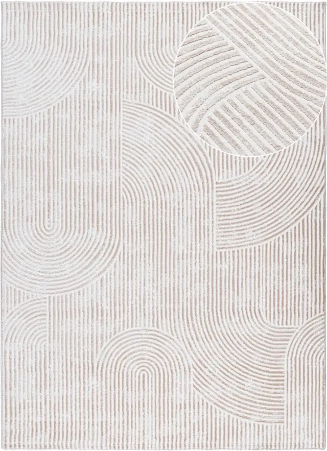 flycarpets Nara Modern Japandi Stijl Vloerkleed - Creme / Beige - Laagpolig Tapijt