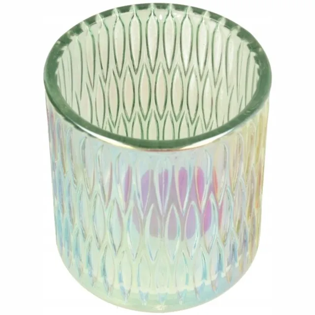 EM Glazen Kaarsenhouder 200ml - Groen Parelmoer - 9cm Hoog