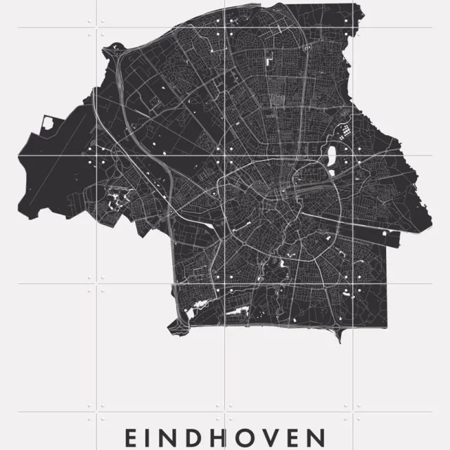 IXXI Eindhoven City Map, Kunst in Kaart - 80 x 100 cm - Grote wanddecoratie en posters - Grafisch Ontwerp, Geometrische Kunst, Line art, Minimalisme Zwart en wit / Monochroom / Zwart