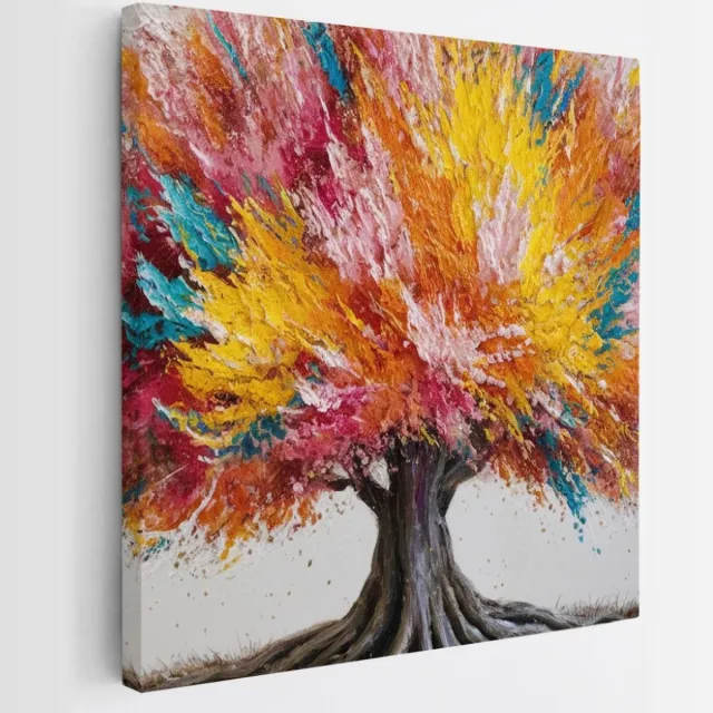 Saammp Canvas Schilderij - Kleurrijke boom - Abstract - 100x100 - Foto op canvas - Wanddecoratie - Muurdecoratie Woonkamer - Slaapkamer decoratie - Canvas Print Multicolor