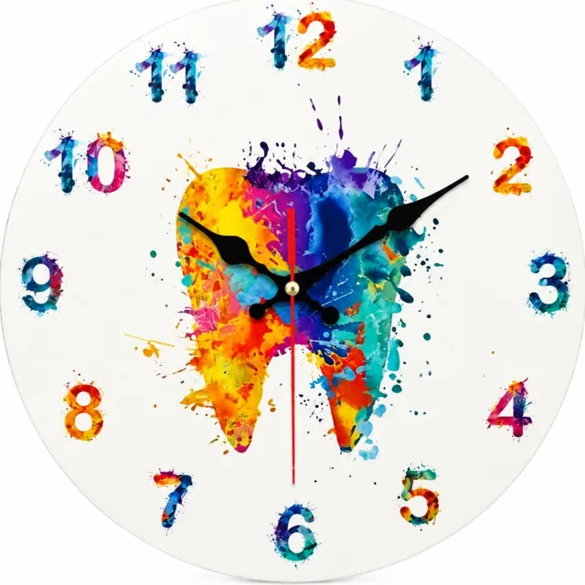 SWGOTA Ronde wandklok met kleurrijk tandmotief en Arabische cijfers, zwarte wijzers, enkelzijdig, voor woonkamer, slaapkamer en studeerkamer Multicolor