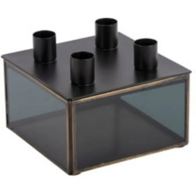 Present Time Kandelaar Boxed Square - Zwart - 14x14x11cm - Modern - Glas