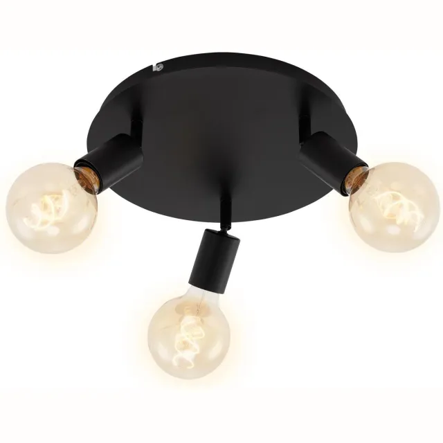 Briloner PEARL - Plafond spot 3-lichts - plafondlamp retro / vintage - spotkoppen draaibaar - 3x E27 - max. 60W - metaal - zwart - Ø 30cm