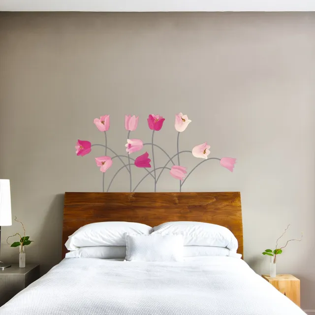 Ambiance Sticker Decoratieve muurstickers met roze tulpen. Multi color