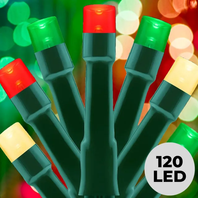Lomera Kerstverlichting Buiten - LED Lichtsnoer - 120 LED Lampjes - 9 Meter Lengte - Drie Kleuren Verlichting - Rood Extra Warm Wit Groen - Lichtfuncties - Geheugenfunctie - Timer Functie - IP44 Adapter - Energiezuinig - Binnen en Buiten