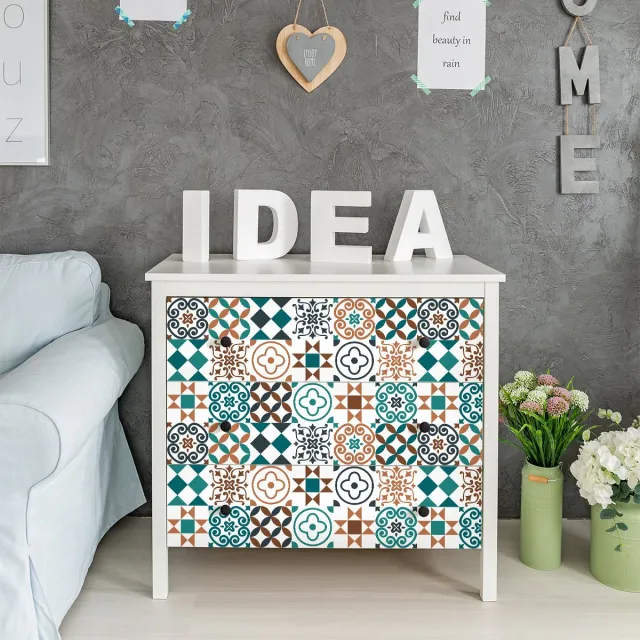 Ambiance Sticker Meubeldecoratiestickers - Zelfklevende stickers voor keuken en woonkamer - 30 ALIANIA meubel- en cementtegelstickers - 30 stickers 20x20cm Multi color