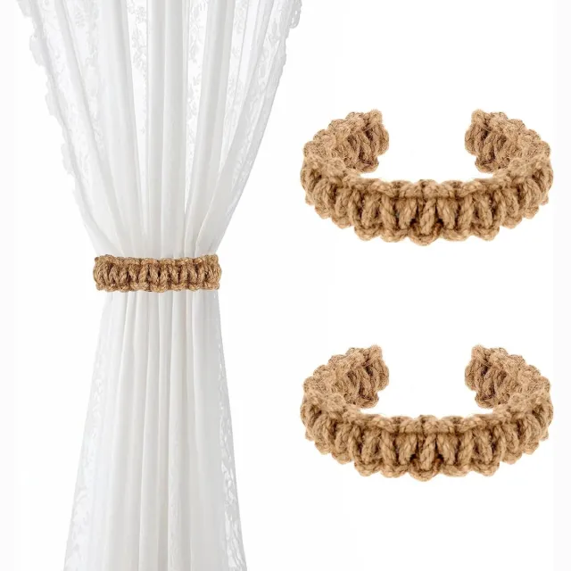 OEMG Set van 2 elegante en rustieke bohemian stijl gevlochten gordijnbinders – handgemaakt Decoratieve accessoires voor thuis, kantoor en slaapkamer (linnen) Veelkleurig