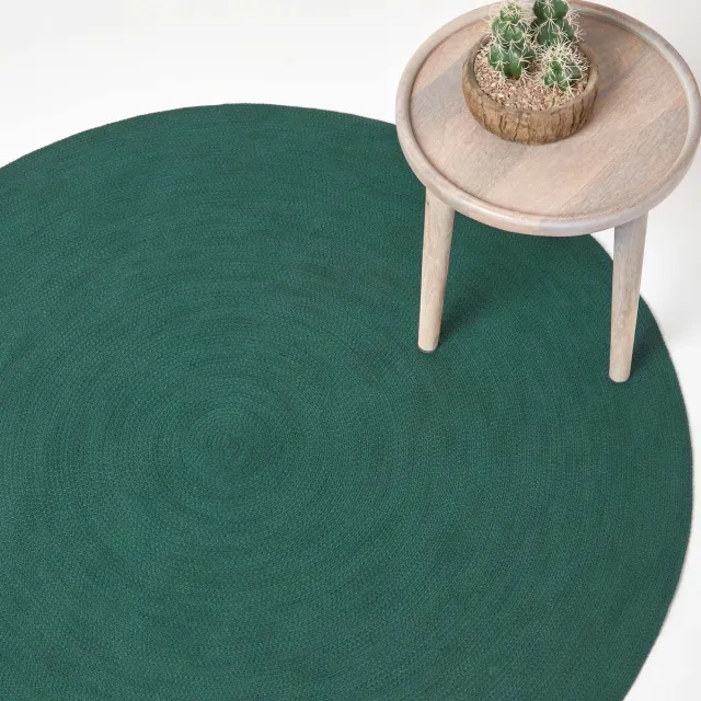 Homescapes Handgeweven gevlochten vloerkleed in donkergroen, 150 cm rond