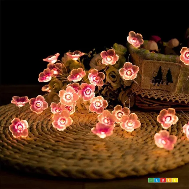 Heble® *** Licht-snoer-Lichtslinger-20-LED-Lampjes-Multi-Colour-2m-Roze-Bloemen-Blossom- op Batterij - van Heble® ***