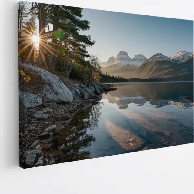 Saammp Canvas Schilderij - Water tussen de bergen- Landschap - Natuur - 60x40 - Foto op canvas - Wanddecoratie - Muurdecoratie Woonkamer - Slaapkamer decoratie - Canvas Print Multicolor