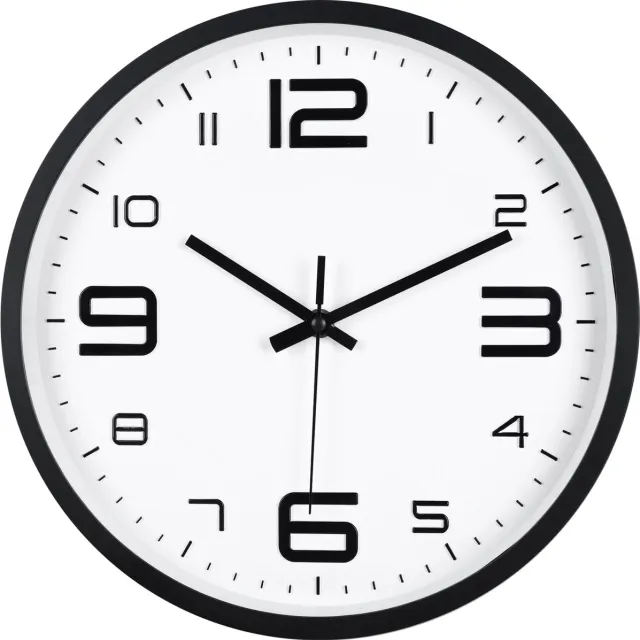 IvoQ 3D Wandklok Modern - Stil Uurwerk - Goed Leesbaar - Analoge Muurklok - Zwart/Wit - 30 cm