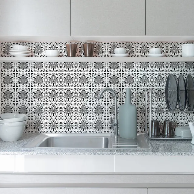 Ambiance Sticker Zelfklevende tegelmuurstickers voor keuken en badkamer - 24 cementtegelstickers, Azulejos Arina-stijl - 24 stickers, 20x20 cm Multi color
