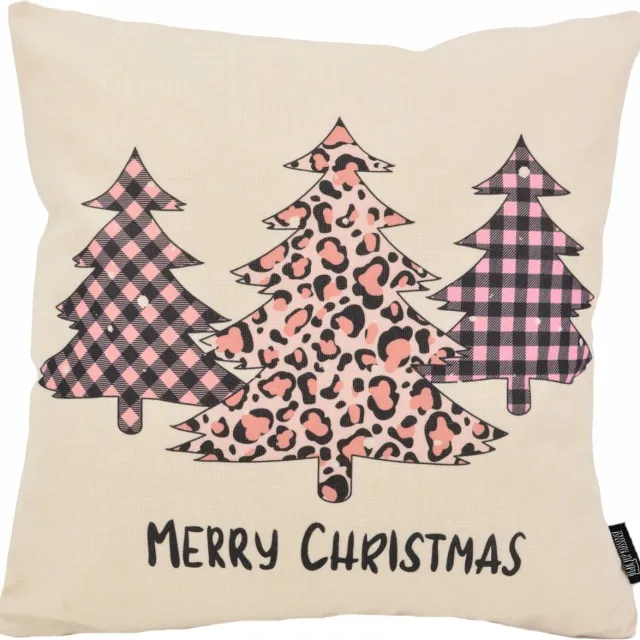 Gek op Kussens! Kerst 'Merry Christmas - Pink #4' Kussenhoes | Katoen/Linnen | 45 x 45 cm Roze