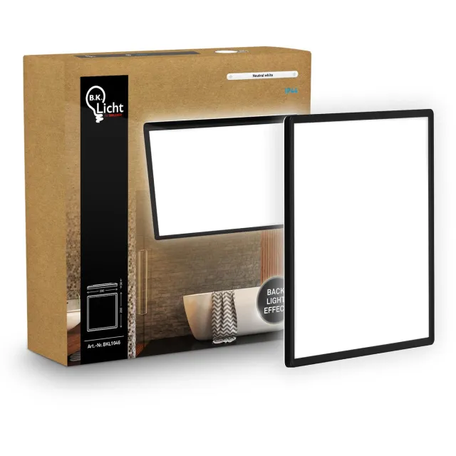 B.K.Licht Shallow - LED Badkamerlamp Plafonniere - paneel plafondlamp - badkamerverlichting met neutraal wit licht - IP44 - 29 x 29 cm - zwart