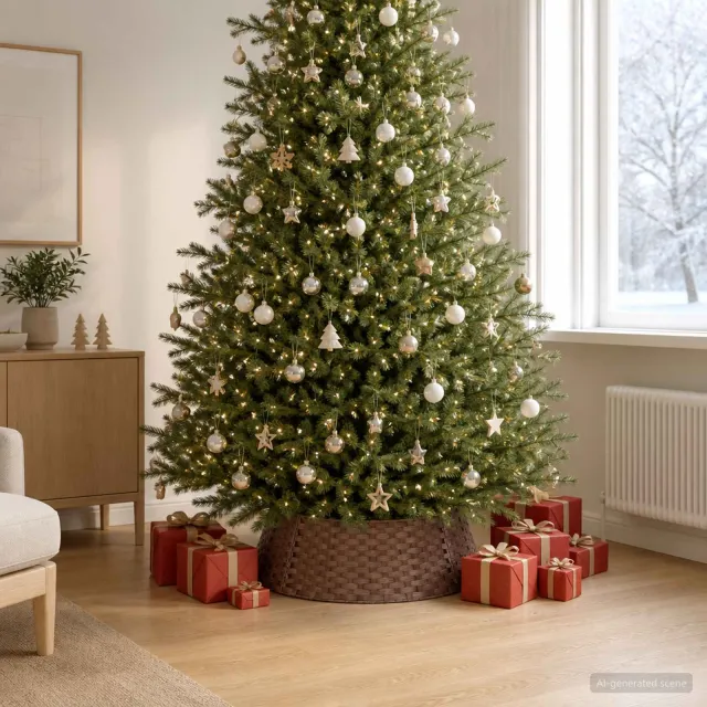 vidaXL Kerstboomkraag Rond Donkerbruin Dia. 105 x 28 cm poly rattan bruin
