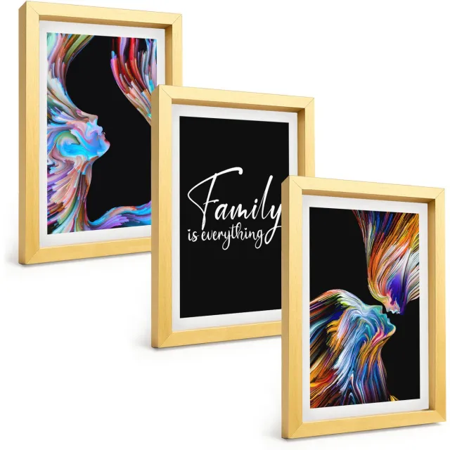 TULUP 4-Delige Schilderij Set - Portretten van mensen in kleurrijke patronen en een opschrift over familie. - 20 x 30 cm - Decoratieve Schilderijen - Woonkamer - Interieur - Woonkamer Decoratie Gouden lijst
