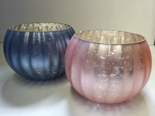 Riverdale Windlichten - 2 set - Glas - Ø 18 x 13cm - Roze - Blauw - Riverdale