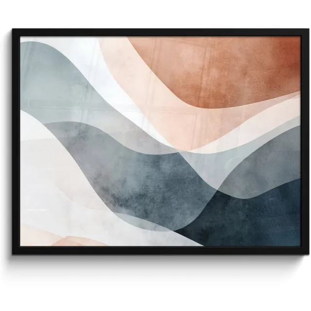 FrameYourWall Poster in lijst - Fotolijst 70x50 cm - Posters - Abstract - Golven - Blauw - Posterlijst zwart - Decoratie - Wanddecoratie woonkamer - Muurdecoratie slaapkamer