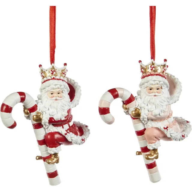 Goodwill M&G Kerstornament - Kerstman op zuurstok - set van 2 - rood roze wit - 10cm