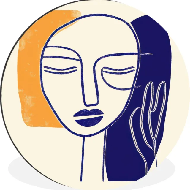 WallCircle Wandcirkel - Muurcirkel - Minimalistisch - Gezicht - Hand - Oranje - Blauw - Aluminium - Dibond - 30x30 cm - Binnen en Buiten Gezicht - Hand - Minimalistisch