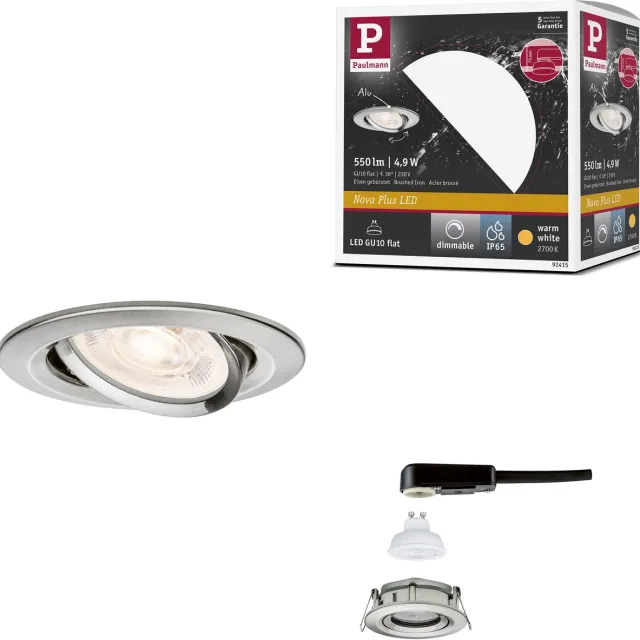 Paulmann LED-inbouwlamp Nova Plus GU10 Flat IP65 93 mm 4,9W 550lm 230V dimbaar 2700K Staal geborsteld