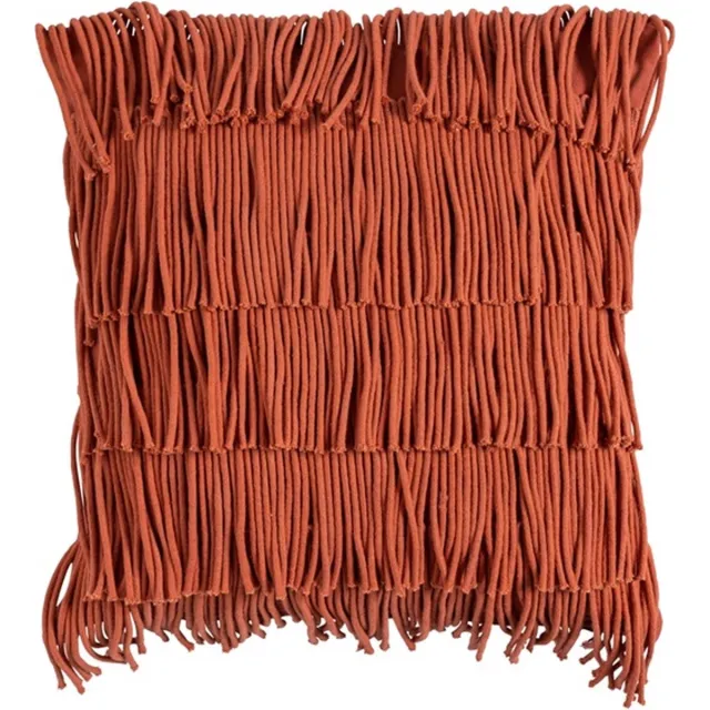 Linen & More African Fringes Lt. Rust Kussen | 40 X 40 | Sierkussen Voor Woonkamer Of Slaapkamer Oranje