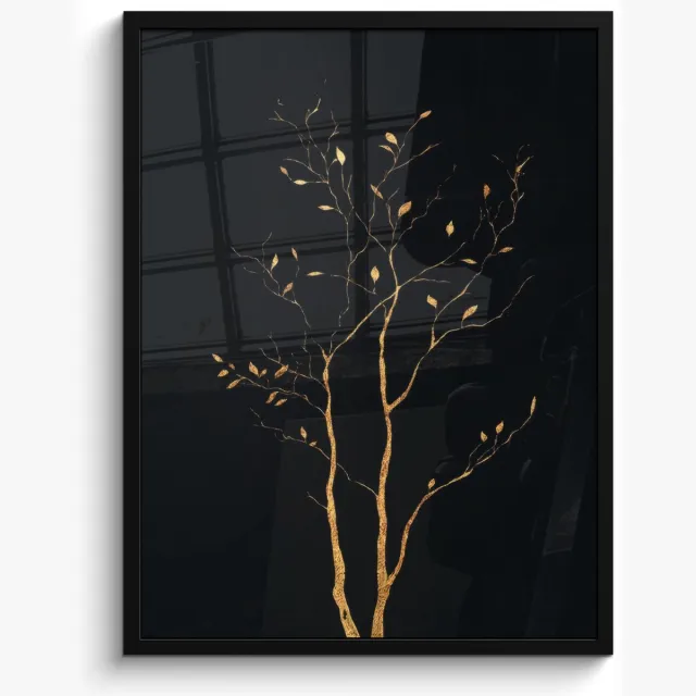 FrameYourWall Poster in lijst - Fotolijst 50x70 cm - Posters - Takken - Blaadjes - Zwart - Posterlijst zwart - Decoratie - Wanddecoratie woonkamer - Muurdecoratie slaapkamer