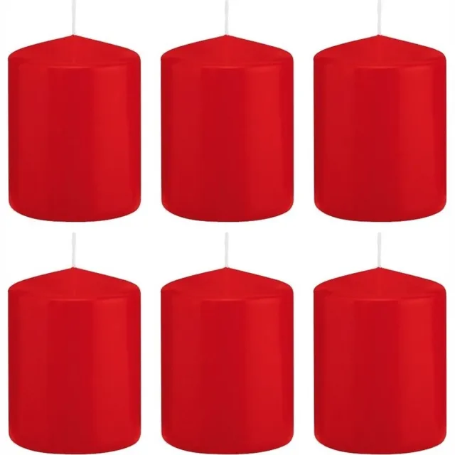 Trend Candles Cilinderkaars/stompkaars - 6x - rood - 6 x 8 cm - 29 branduren - met brandvertragende folie