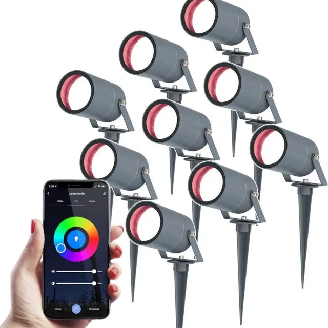 HOFTRONIC SMART 9x Hoftronic Smart - Spikey tuinspot voor buiten - LED - Antraciet - Besturing via app - WiFi - Bluetooth - Dimbaar - Waterdicht - Slimme verlichting - 5.5 Watt - 400 lumen - 230V - RGBWW - Verwisselbare GU10 - Voor alle smart assistenten