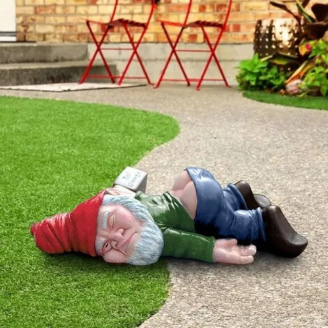 GelldG Tuinkabouter - Tuinkabouter voor buiten - Tuinbeeld van een kabouter - Tuindecoratie - Creatieve dronken kabouter - Groen - Geschikt voor terras- en balkondecoratie