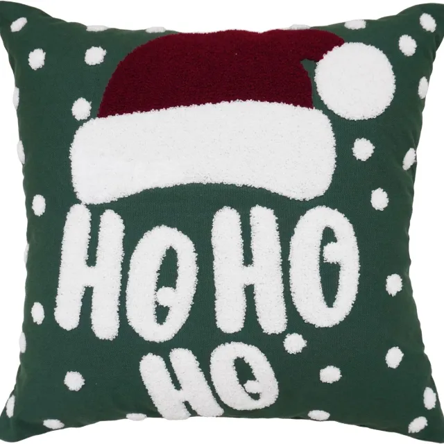 Urbane Hide Kerstkussen - Kerst Kussenhoes Geborduurd met Ho Ho Ho en Kerstmuts - Kussenhoesjes Vierkant voor Kerst - Kerstkussens met Sneeuwvlokken - 45x45 cm - Katoen - Groen/Rood/Wit - Zonder Binnenkussen Type X